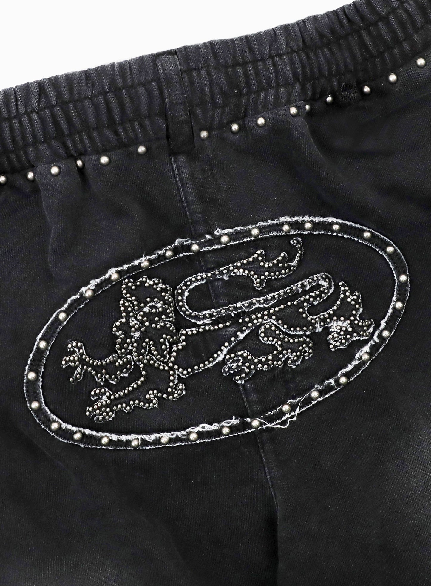 [w-pts25-100] Mystic Studded Washed Denim Sweatpants - Black