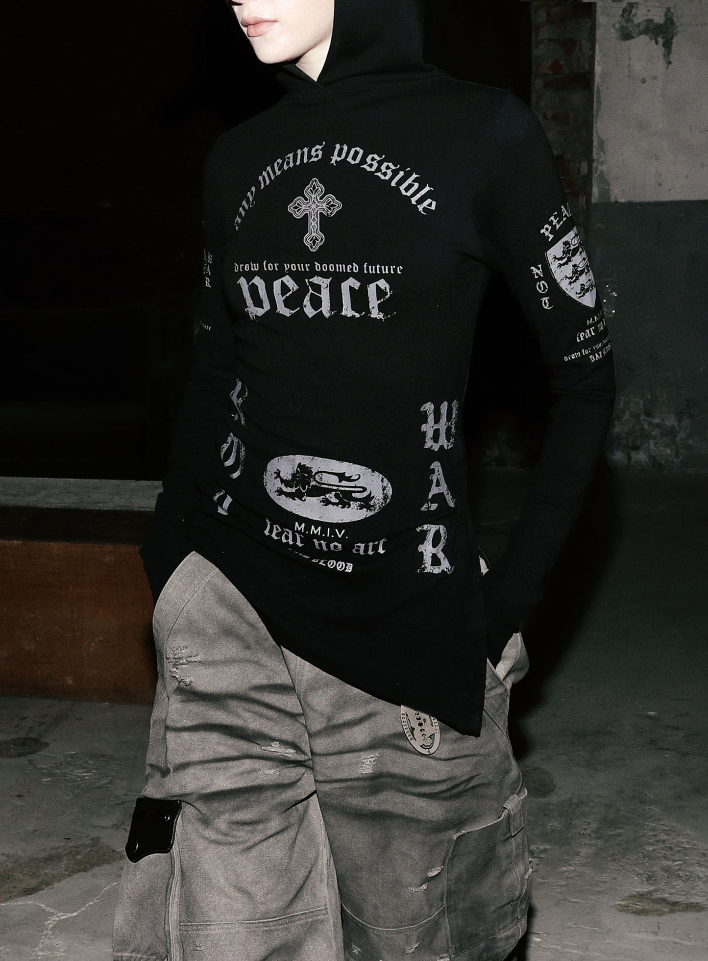 [w-pts25-114] Distressed Convertible Cargo Pants - Charcoal