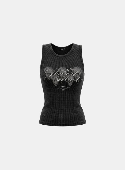 [w-tnk26-077] H.B.B. Penta Skull Waffle Classic Tank - Black
