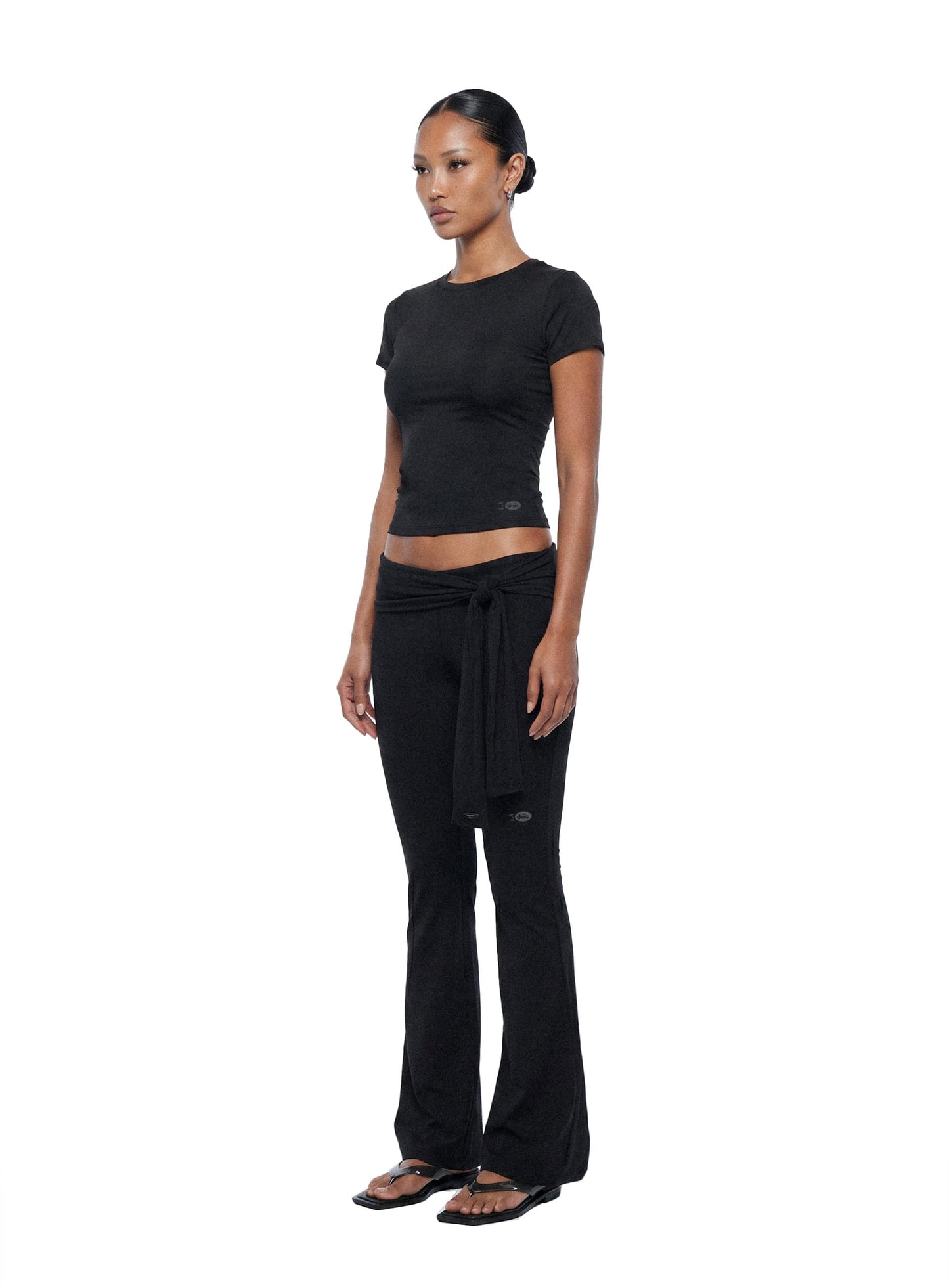 [w-pts26-078] Everyday Tie-Waist Bootcut Pants - Black