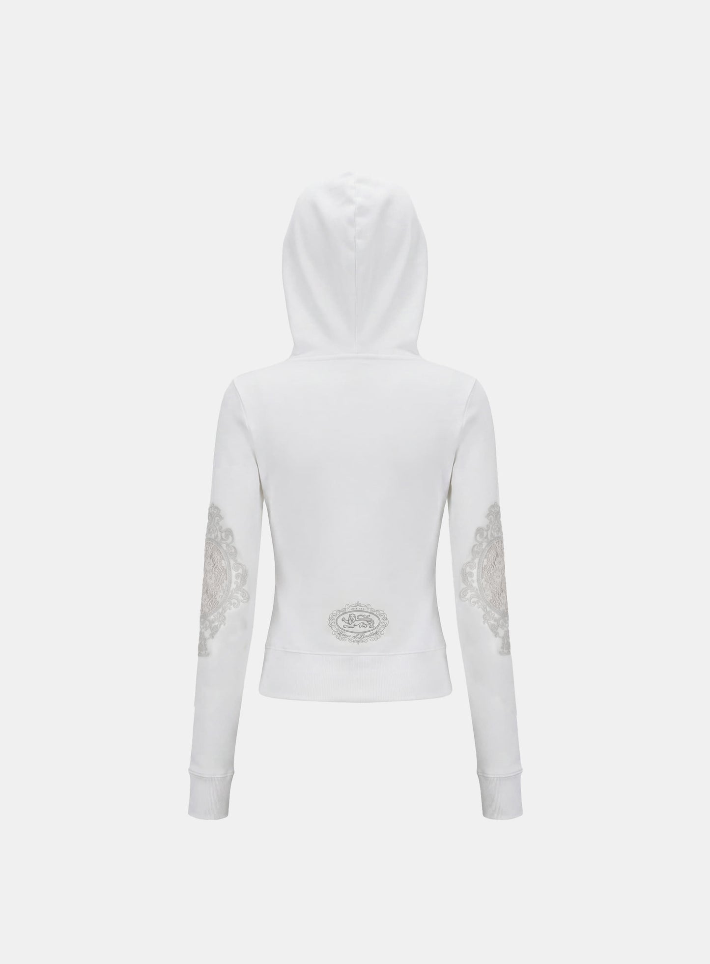 [w-hde26-052] H.B.B. Royal Lace Rhinestone Hooded Zip-Up - White