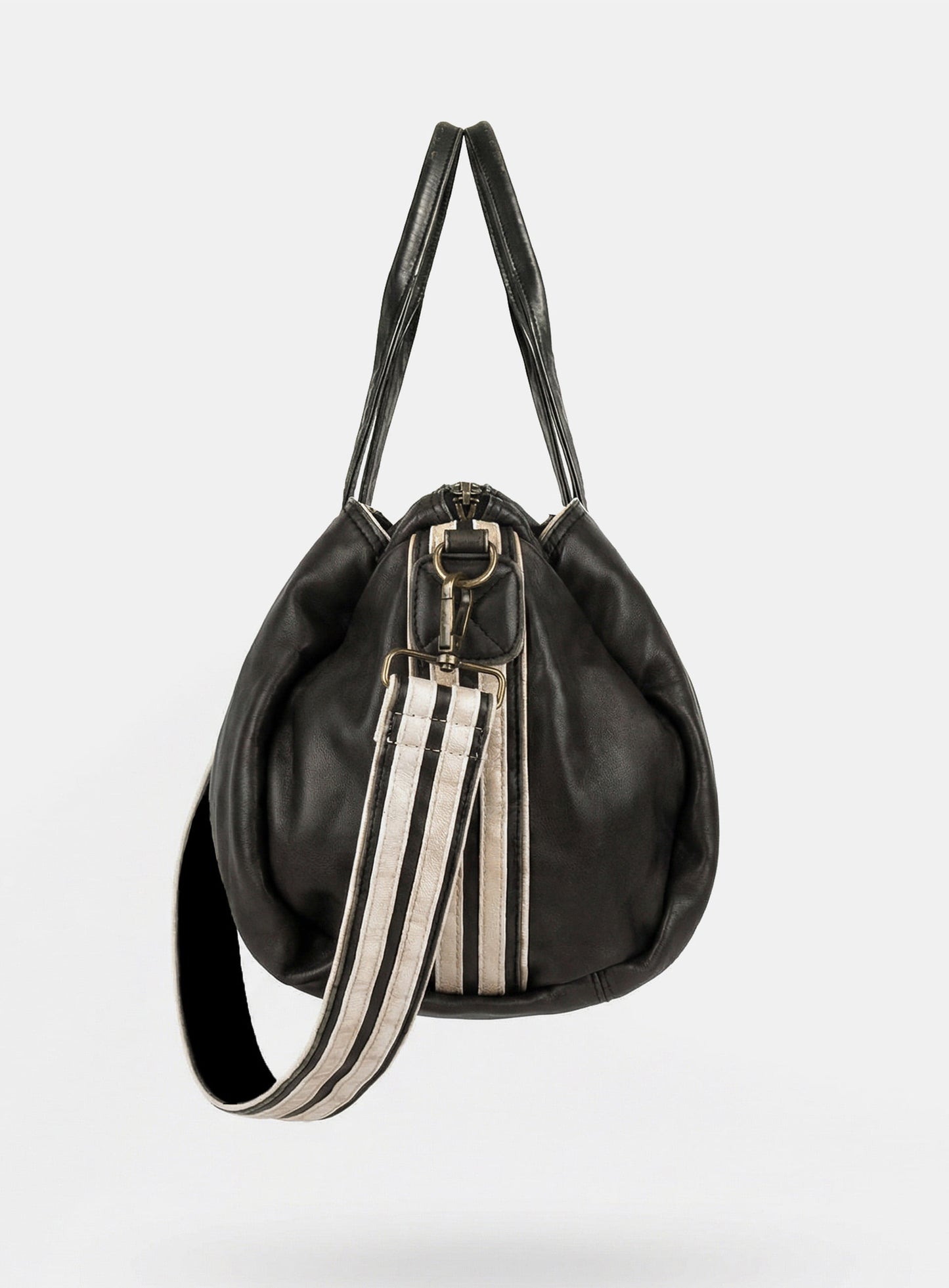 [w-bag25-001] Billy Old Effect 2 Way Large Duffel Bag - Khaki Black