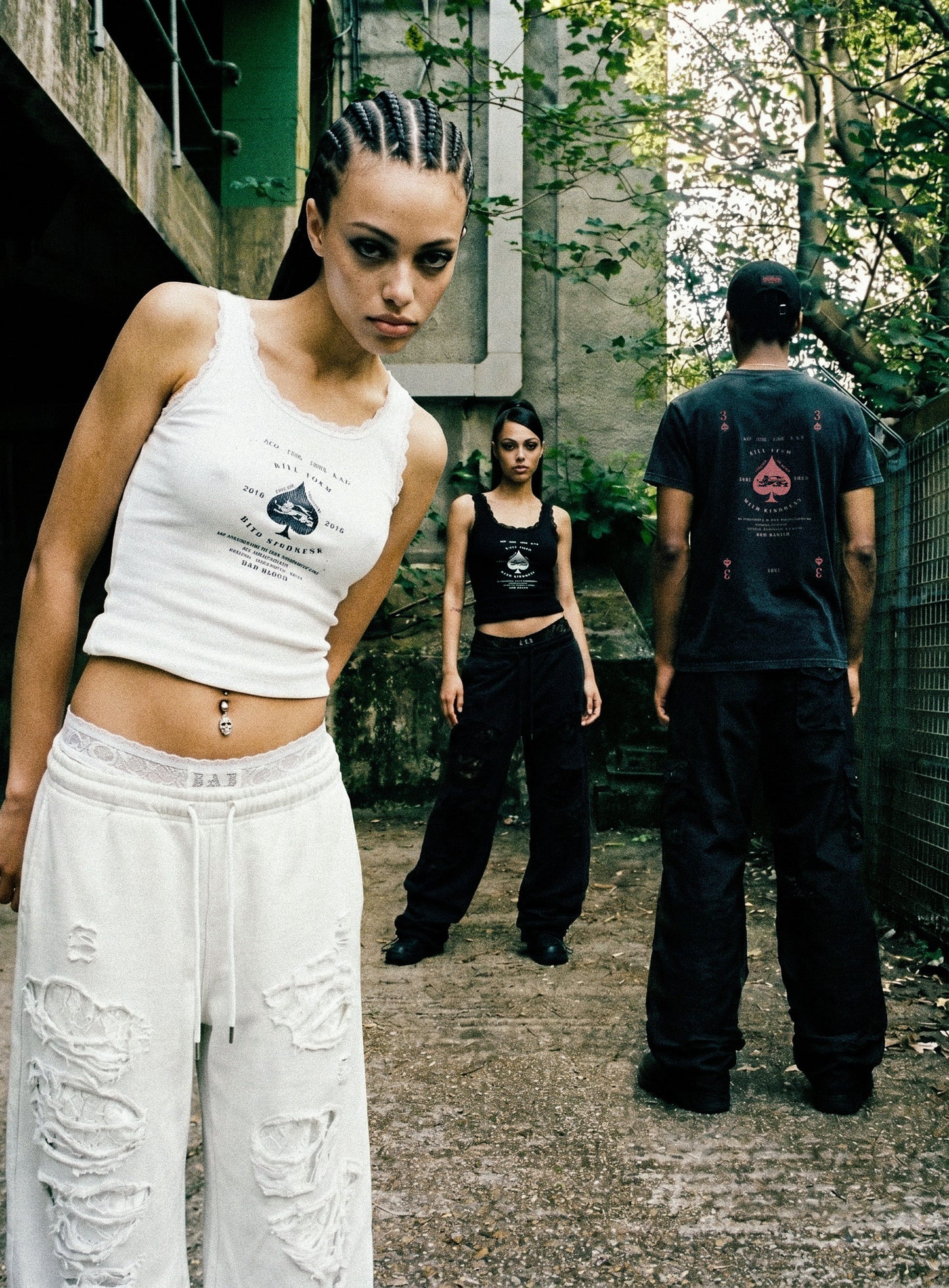 [w-pts26-105] Lace Layered Destroyed Joggers - Black