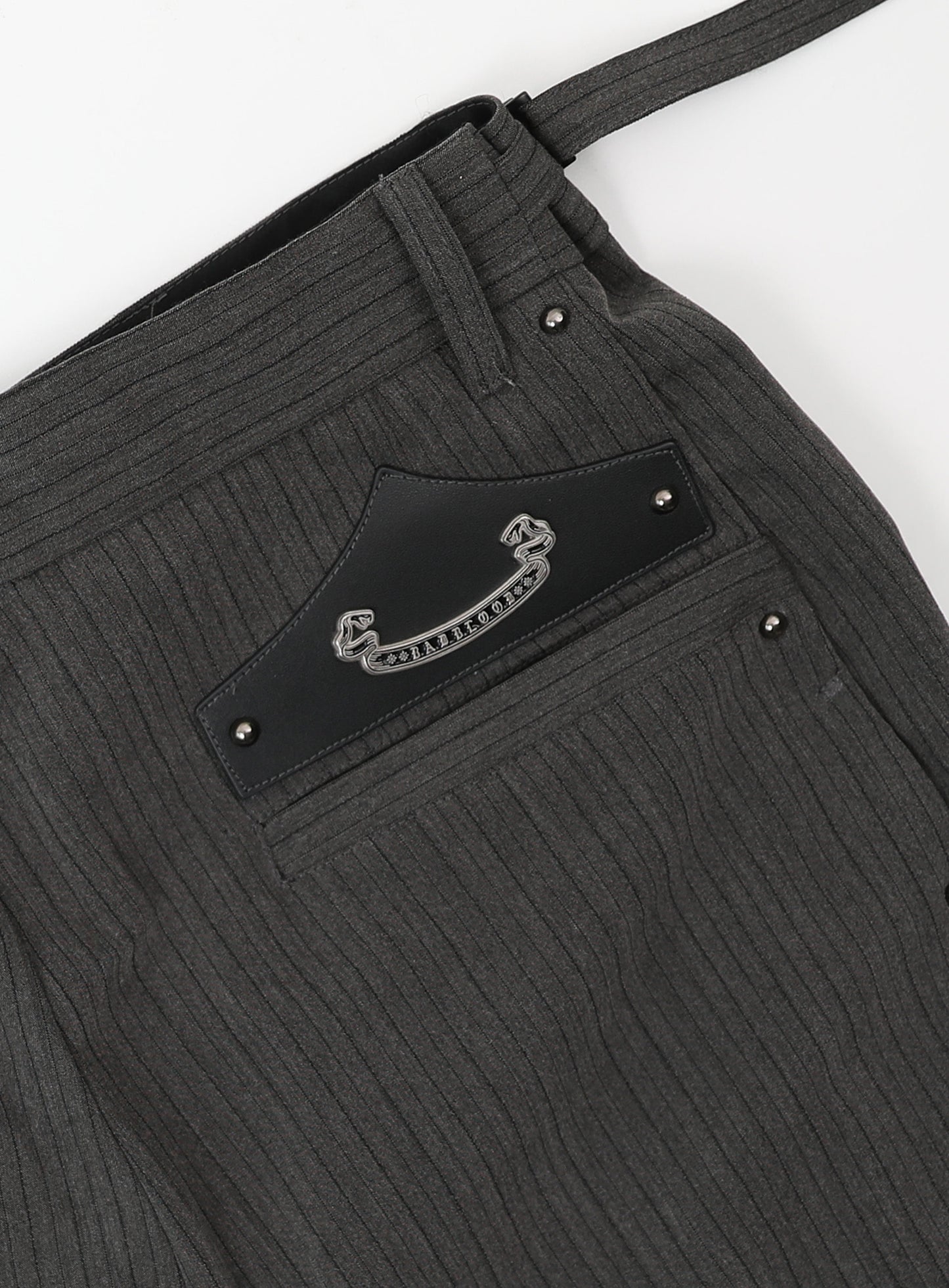 101 Studded Curved Slacks - Charcoal/Striped