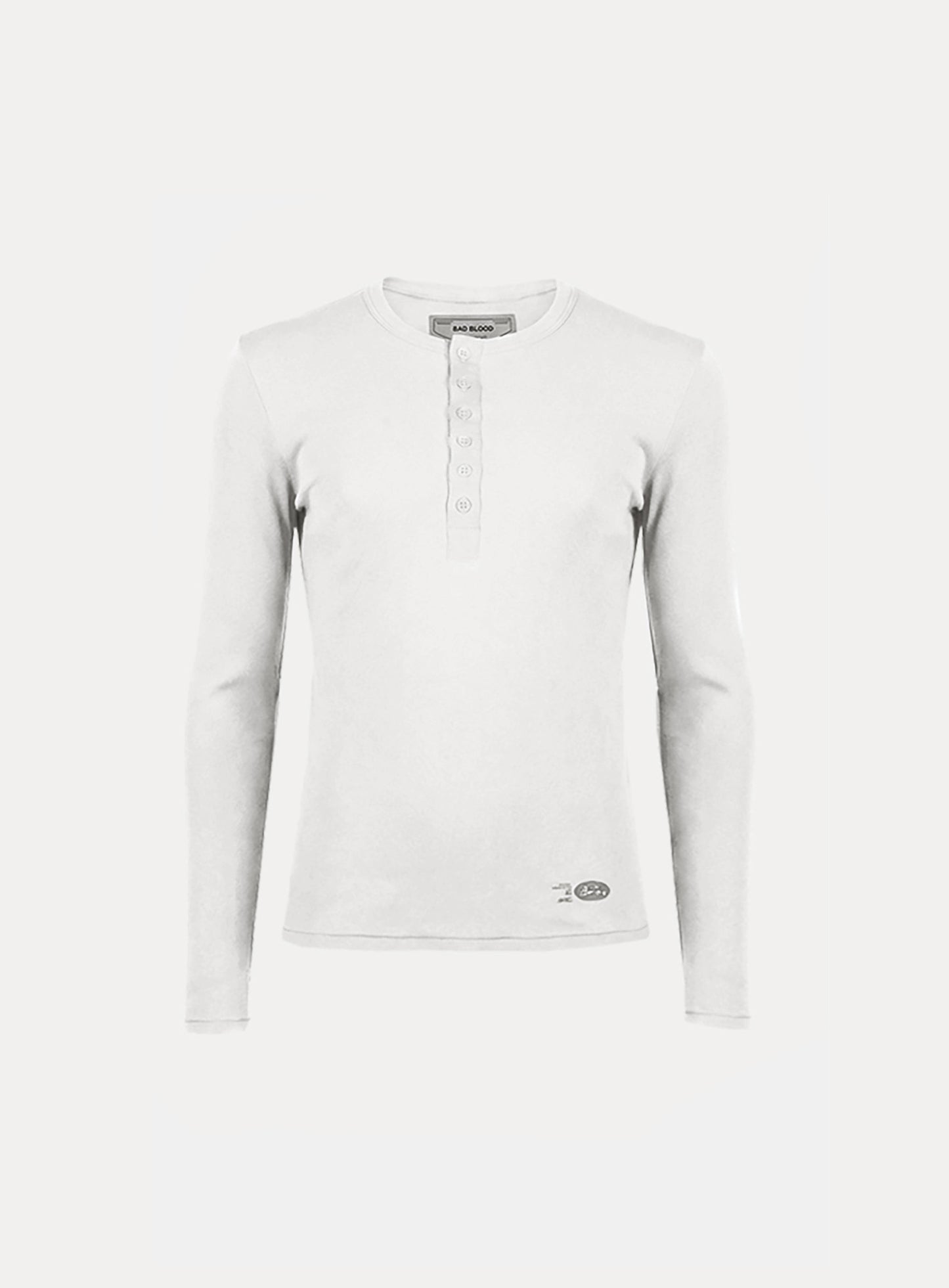 [w-tee26-037] BS Cotton Jersey Fitted Henley Neck Long Sleeve T-Shirt - White