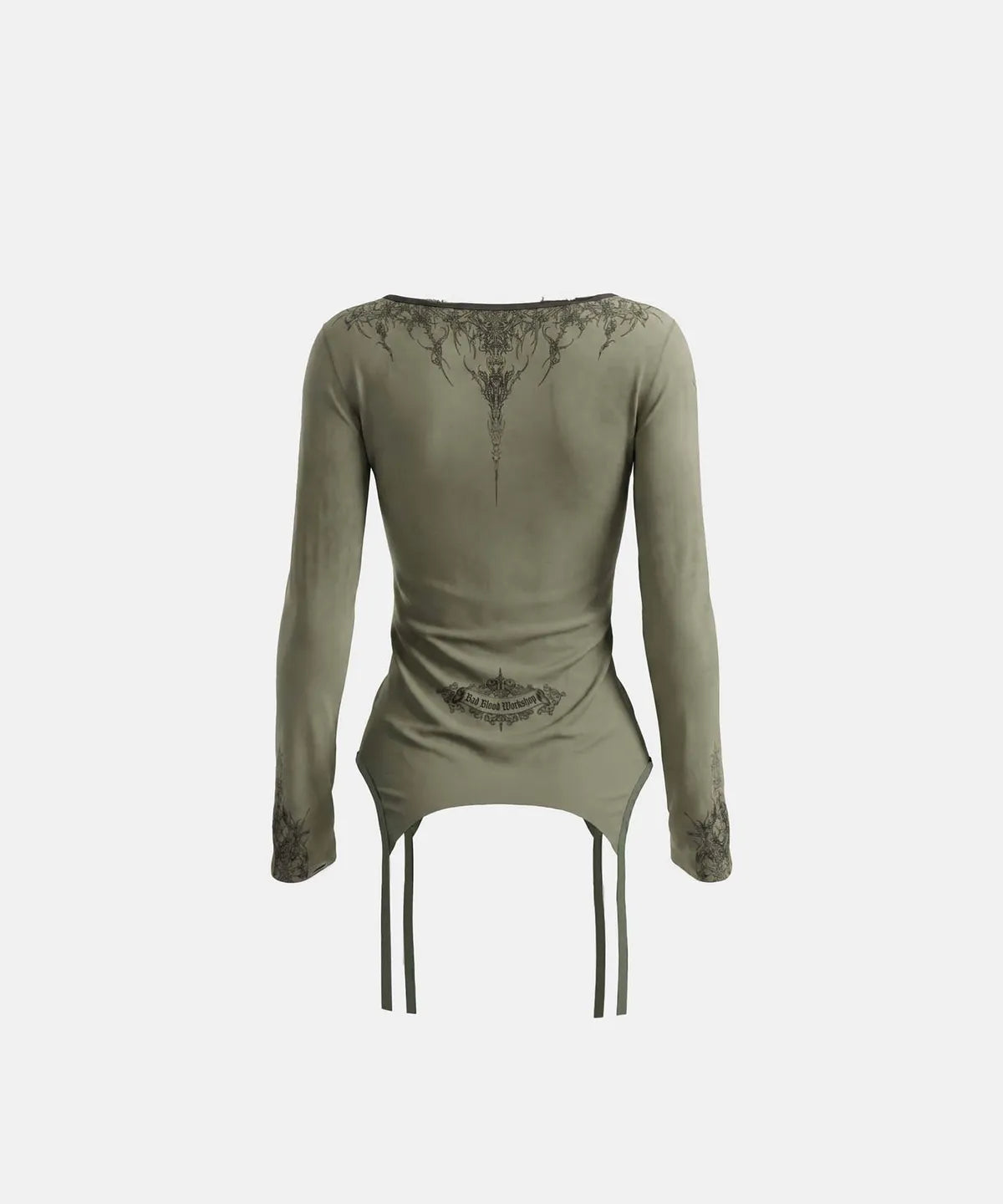 [w-tee26-299] T.M.V. Workshop Dark Tattoo Loose Fit Long Sleeve - Khaki