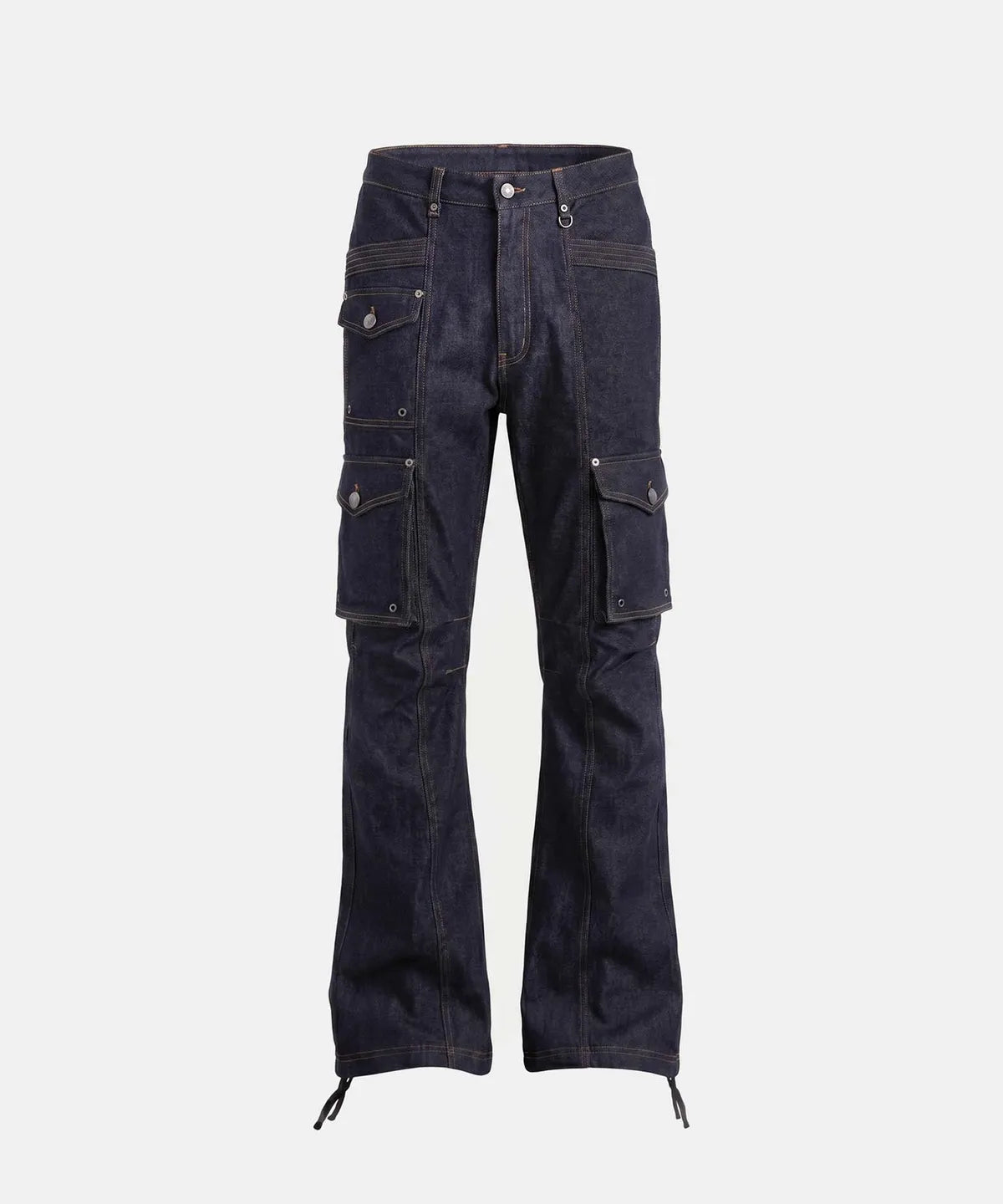 [w-pts26-121] Delta Low Crotch Bootcut Cargo Pants - Blue Denim