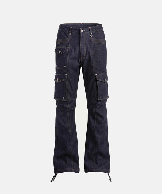 [w-pts26-121] Delta Low Crotch Bootcut Cargo Pants - Blue Denim