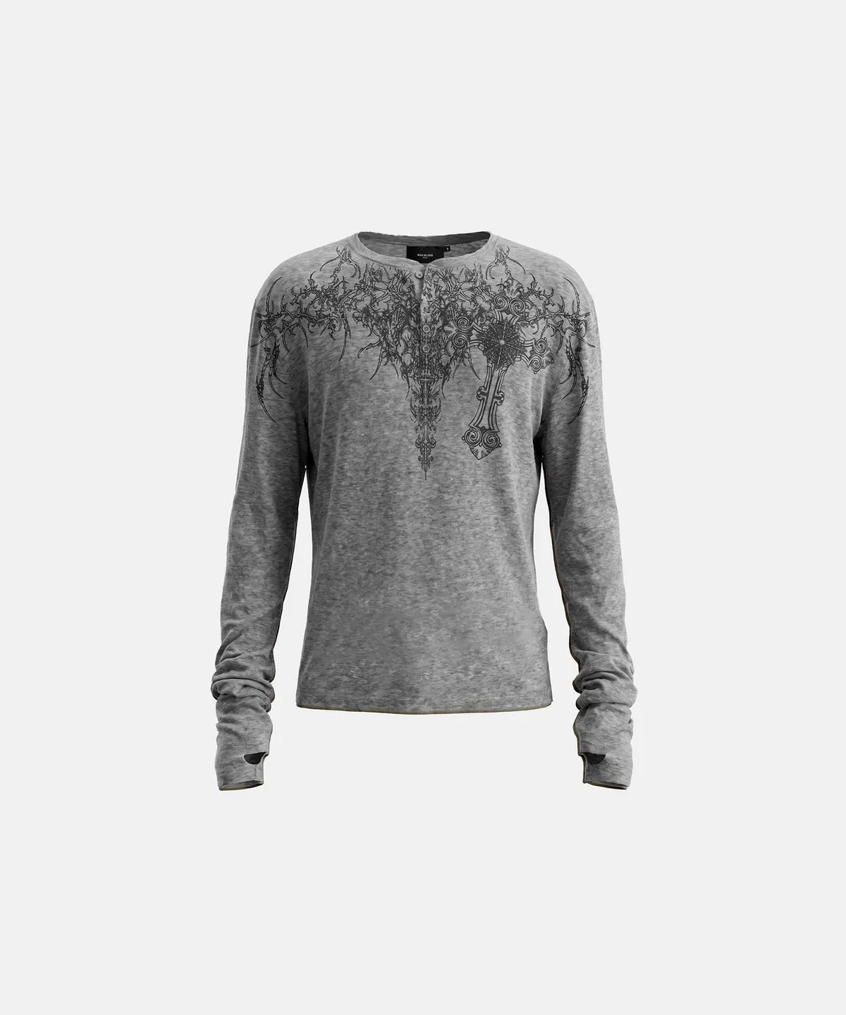 [w-tee26-274] T.M.V. RELIC CROSS Workshop Henley Long Sleeve - Grey