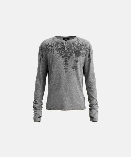 [w-tee26-274] T.M.V. RELIC CROSS Workshop Henley Long Sleeve - Grey