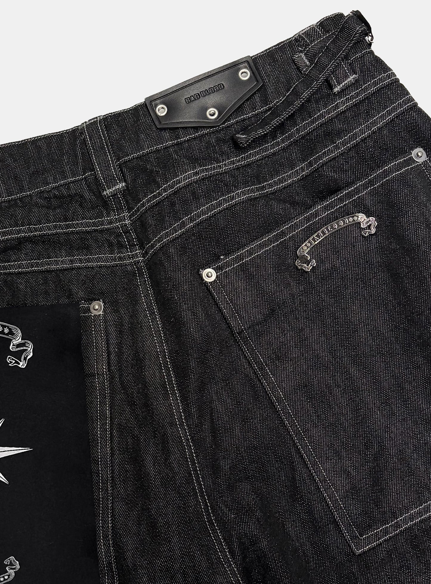 [w-pts26-089] 0509 Button Fly Curved Pants - Black Denim