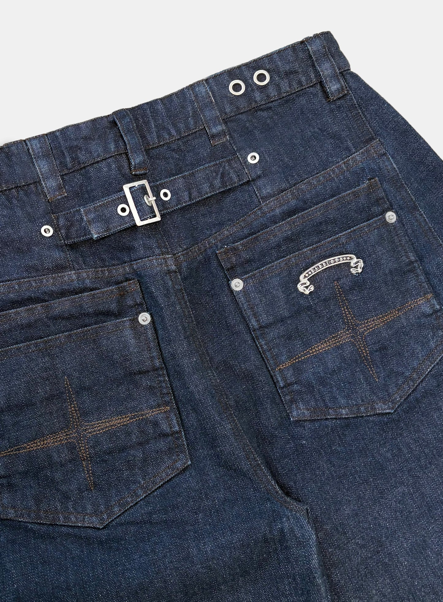 [w-pts26-062] Selvedge Cinch-Back Curved Fit Pants - Blue