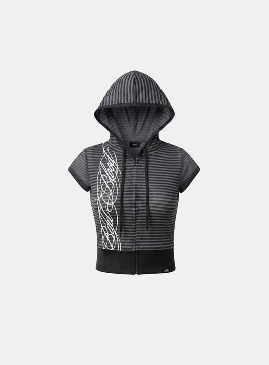[ AQUA] [w-hde26-044] Dark Classic 2 1/2 Zip-up Hoodie - Black Stripe