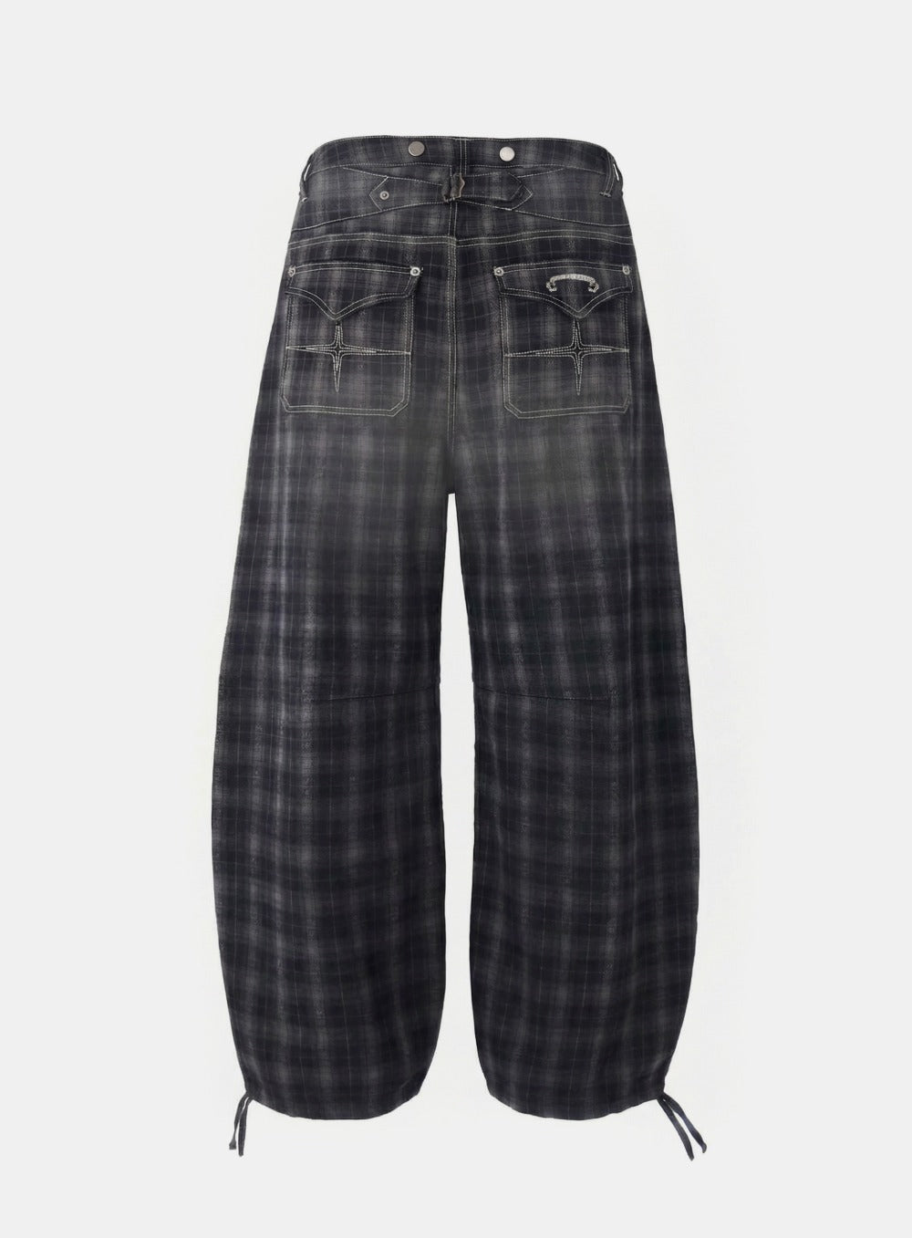[w-pts25-105] 0509 Shinchiback Semi-Curved Pants - Black Check