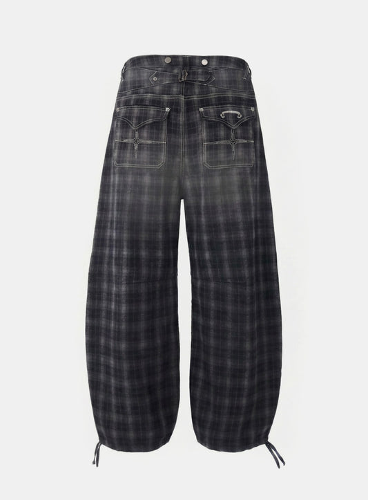 [w-pts25-105] 0509 Shinchiback Semi-Curved Pants - Black Check