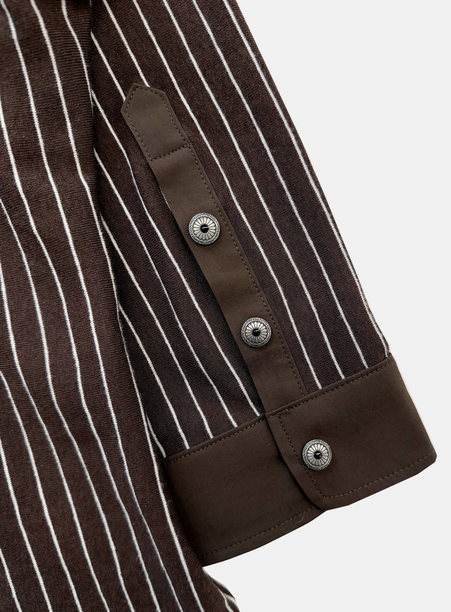 [w-tee26-107] Vintage Jersey Polo 3/4 Sleeve Shirt - Brown Stripe