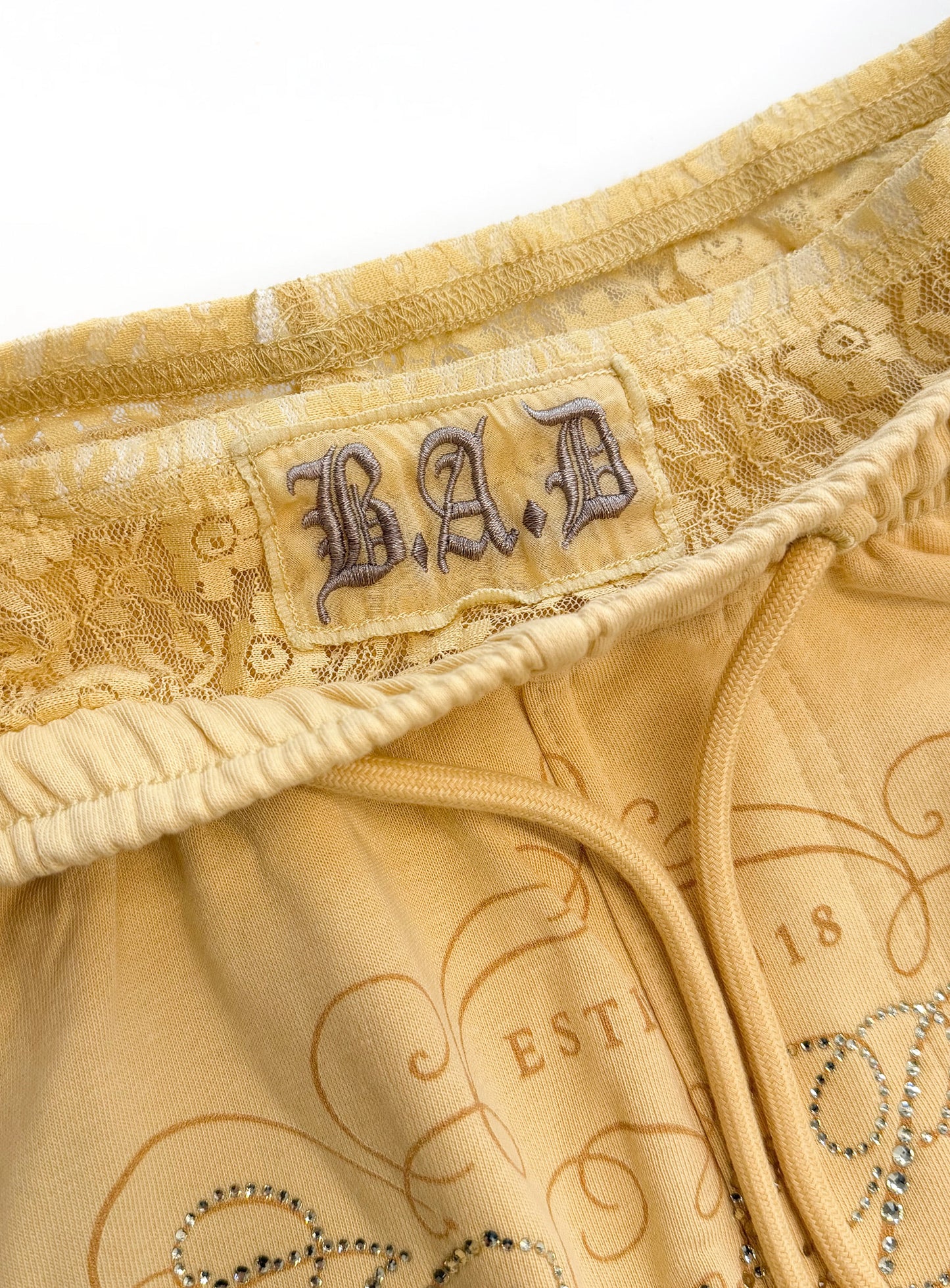 [w-pts26-125] H.B.B. Royal Lace Rhinestone Lightweight Jogger Pants - Yellow