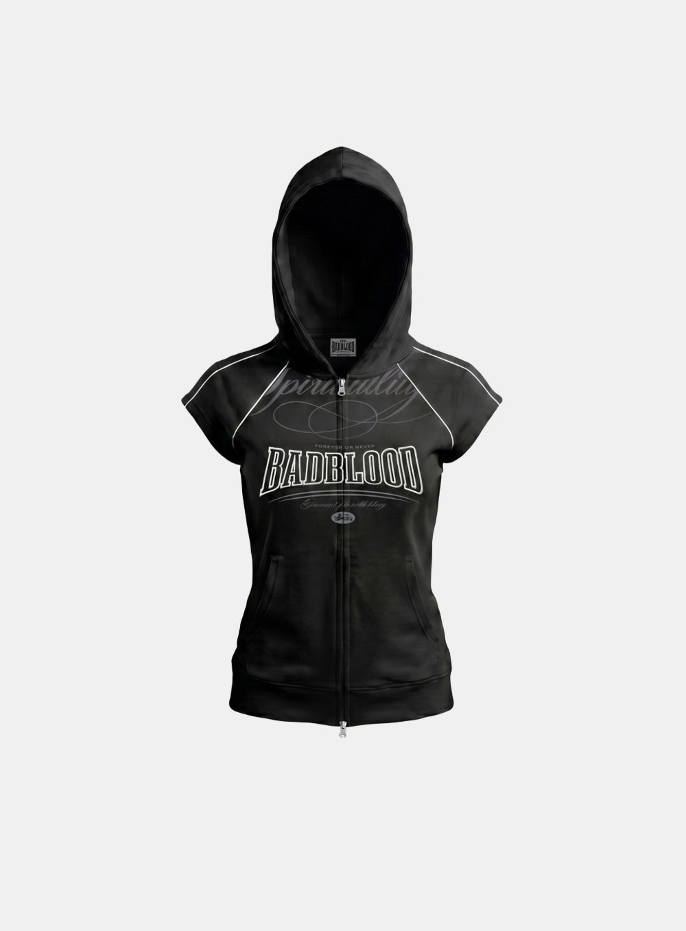 [w-hde26-037] 90s Vintage Club 1/2 Jersey Zip-Up Hoodie - Black