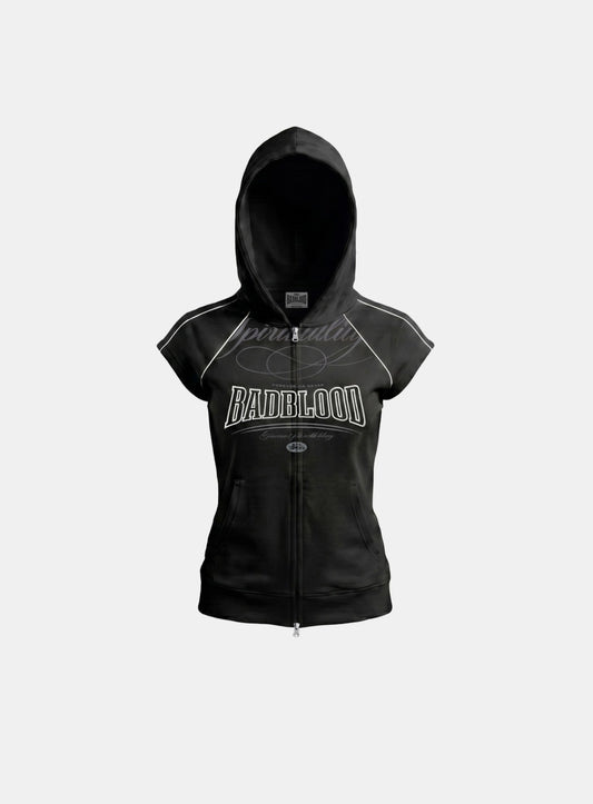 [w-hde26-037] 90s Vintage Club 1/2 Jersey Zip-Up Hoodie - Black