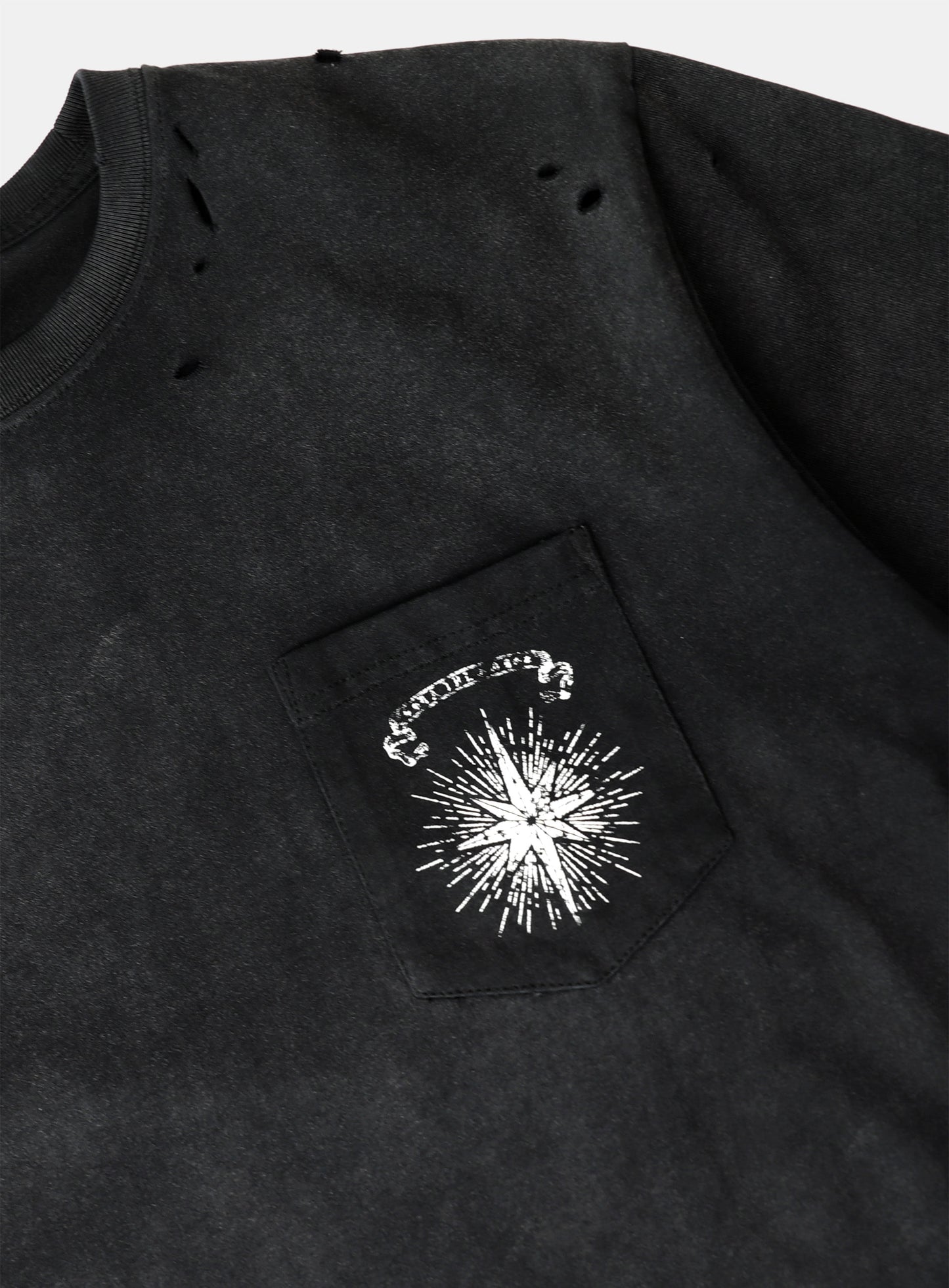 Cosmo Print Distressed Pocket T-Shirt - Black