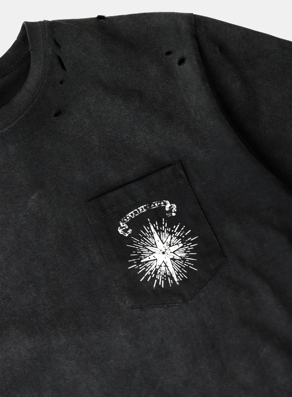 Cosmo Print Distressed Pocket T-Shirt - Black