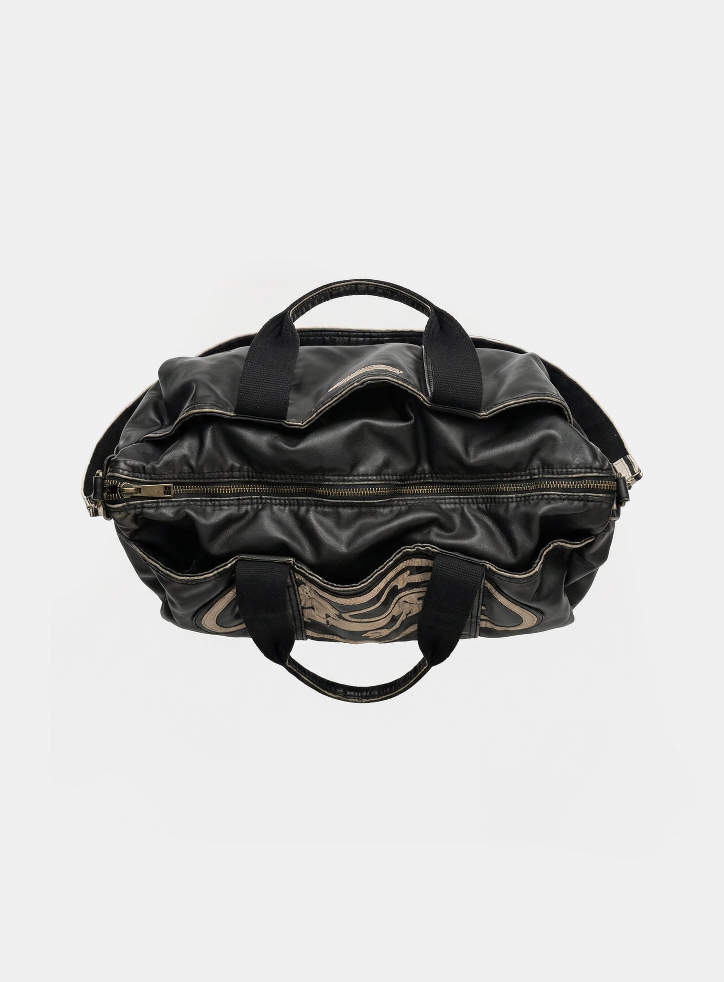[w-bag25-001] Billy Old Effect 2 Way Large Duffel Bag - Khaki Black