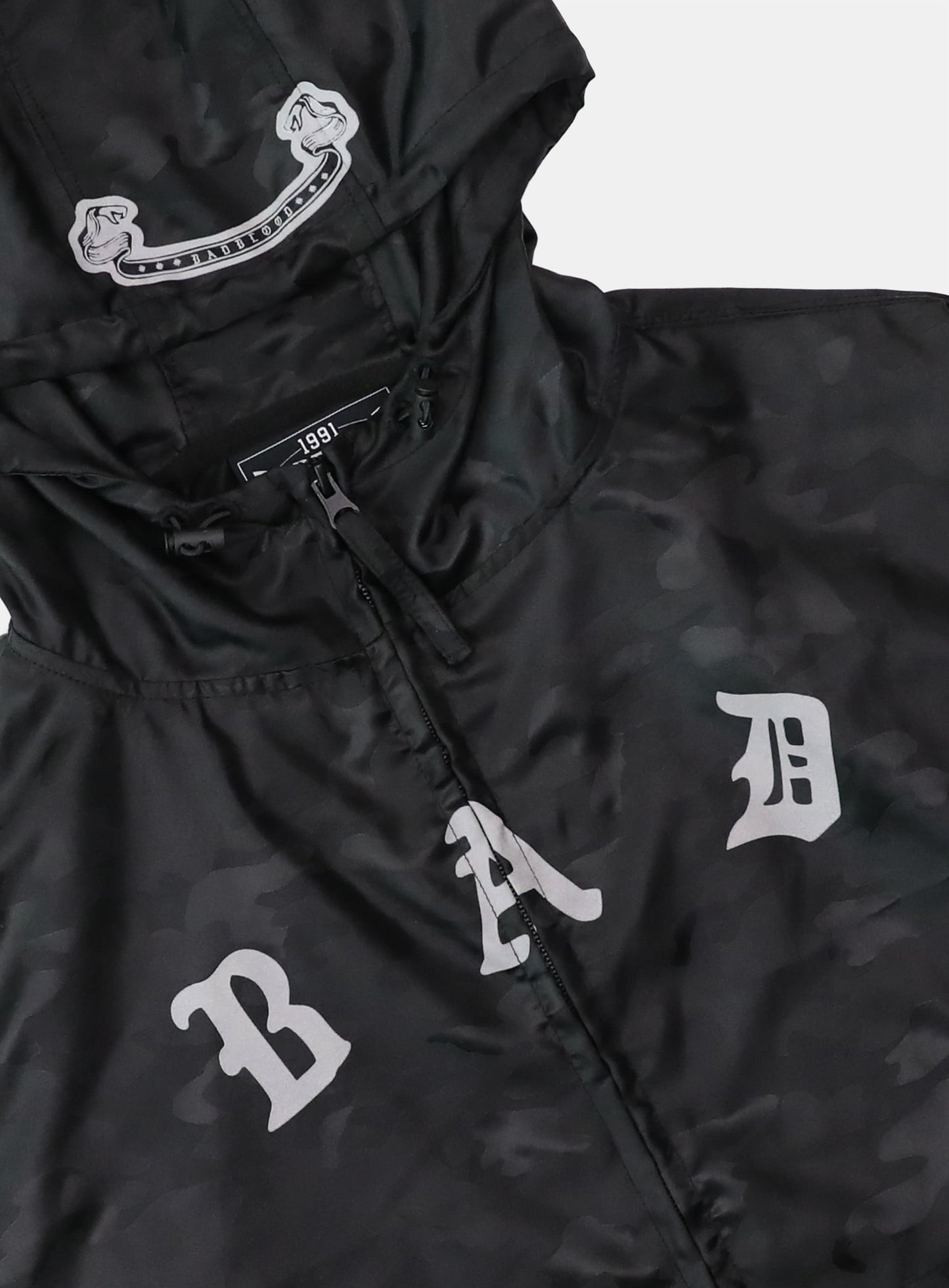 Mystic Nylon Reflective Hooded Zip-Up - Black Camo