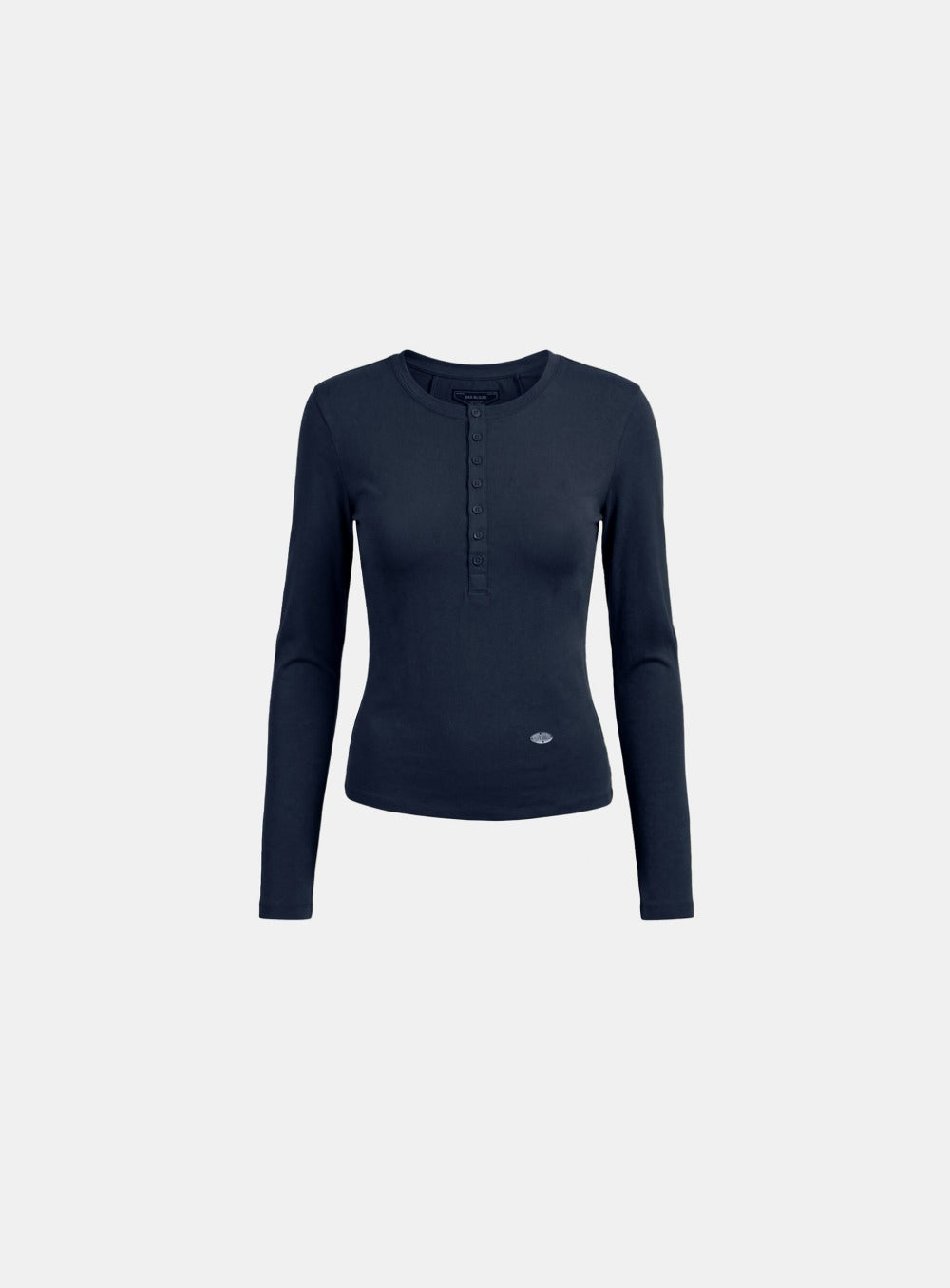 [w-tee26-058] Sleek Cotton Henley Neck Long Sleeve T-Shirt - Navy