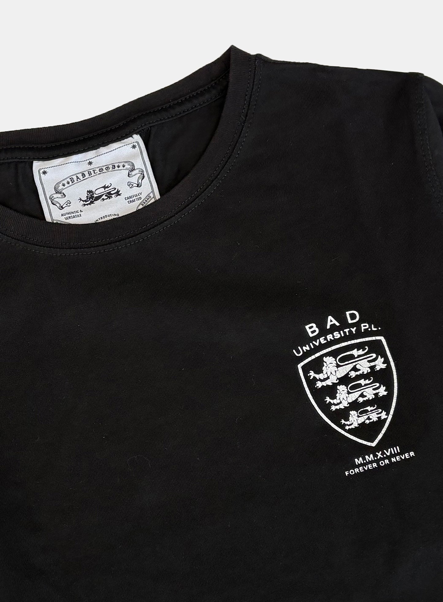 [w-tee26-021] Mystic Shield Print Fitted Long Sleeve T-Shirt - Black