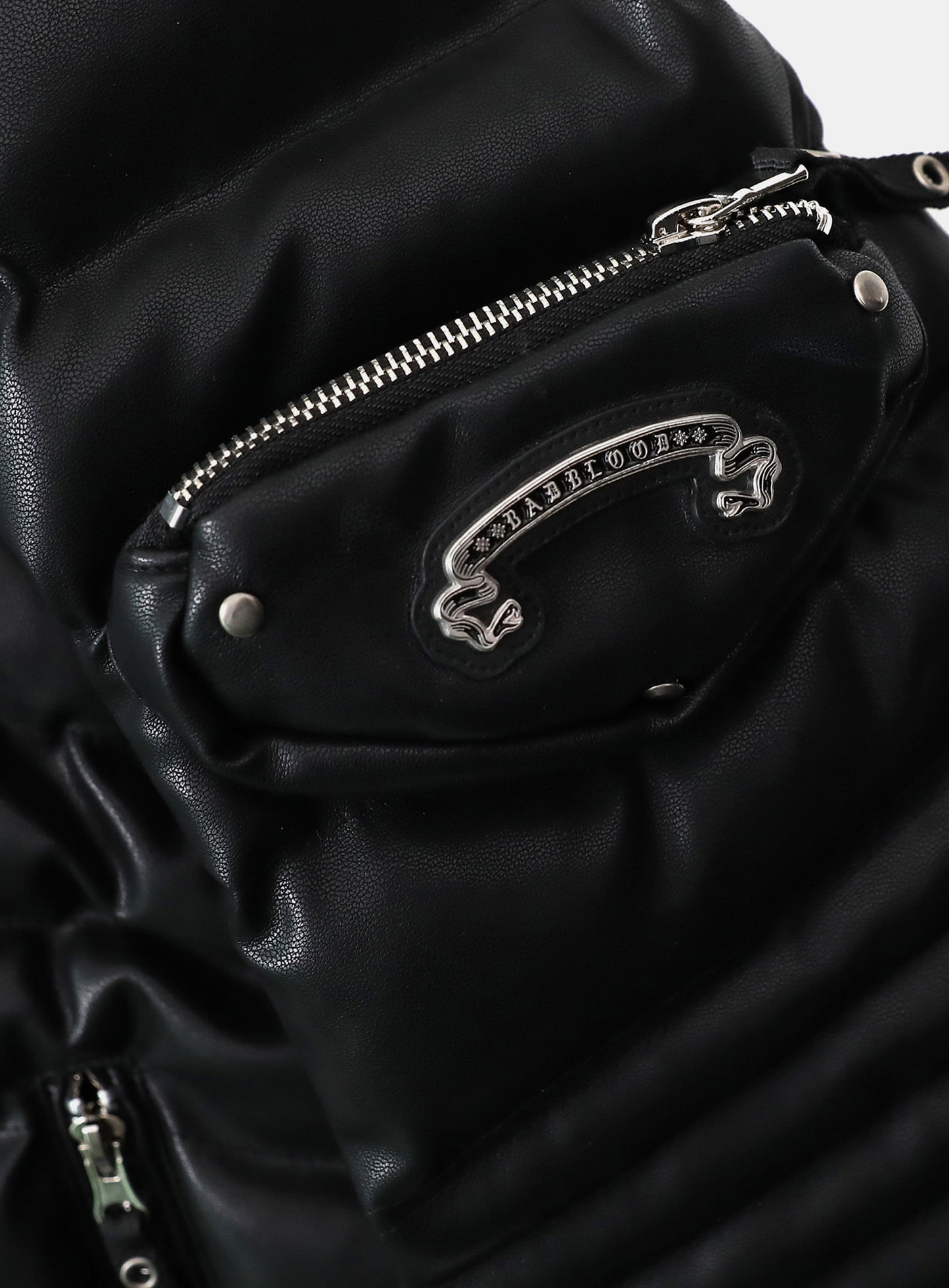 [w-jkt25-044] Viper 31-1 Lightweight High Neck Puffer - Black Leather