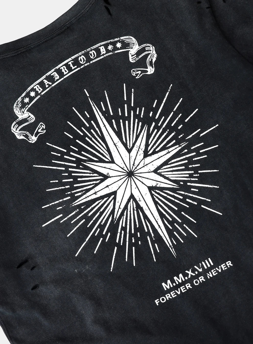 Cosmo Print Distressed Pocket T-Shirt - Black