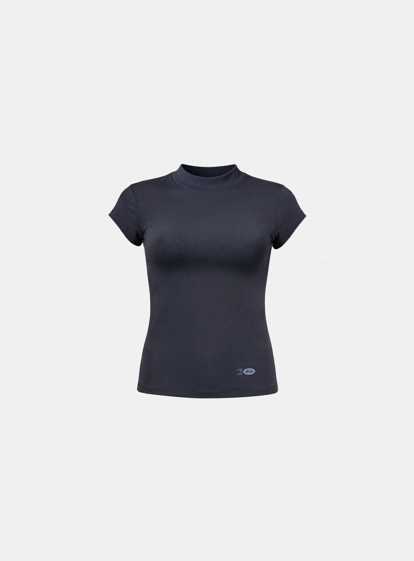 [w-tee26-111] Everyday Mock-Neck Short Sleeve T-Shirt - Charcoal