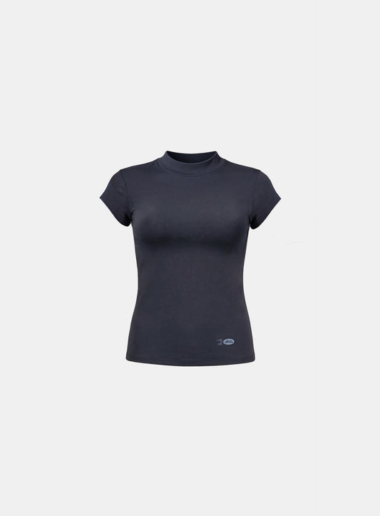 [w-tee26-111] Everyday Mock-Neck Short Sleeve T-Shirt - Charcoal