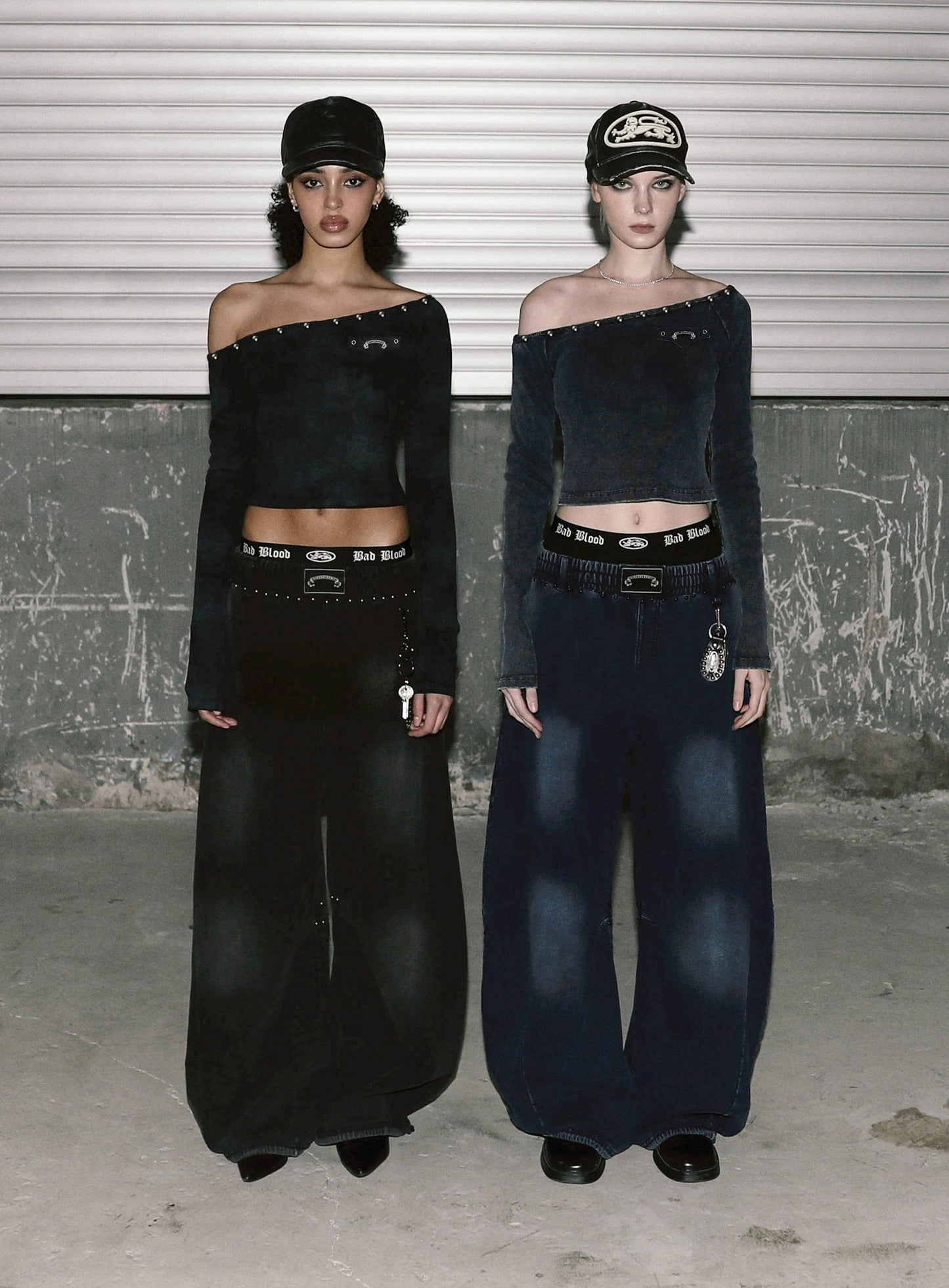 [w-pts25-099] Mystic Studded Washed Denim Sweatpants - Blue