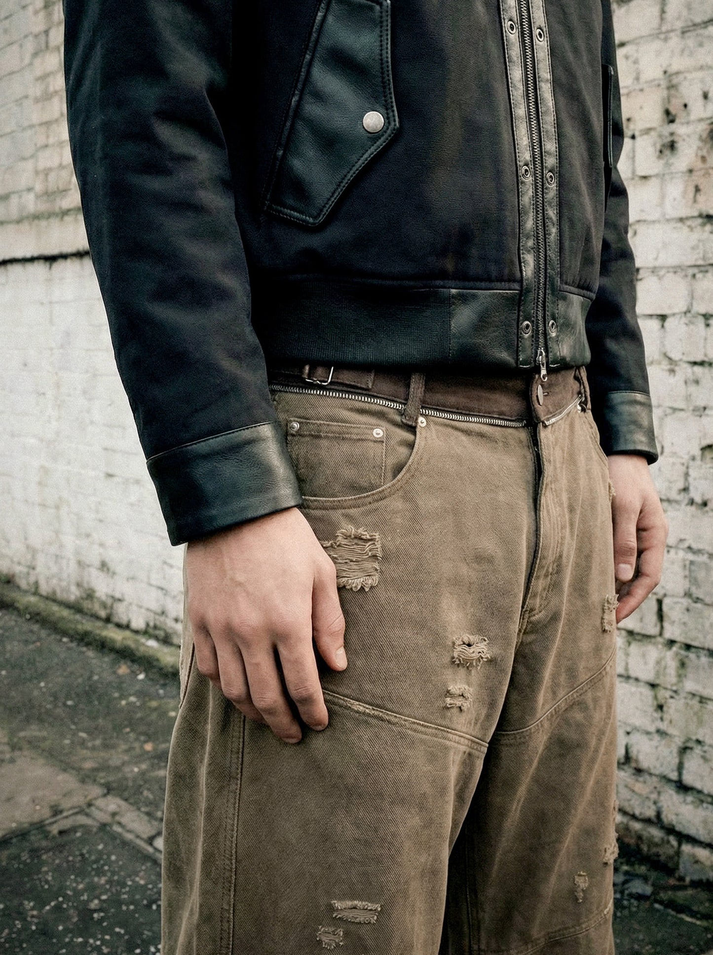 [w-pts25-115] Star Studded Convex Pants - Dusty Beige