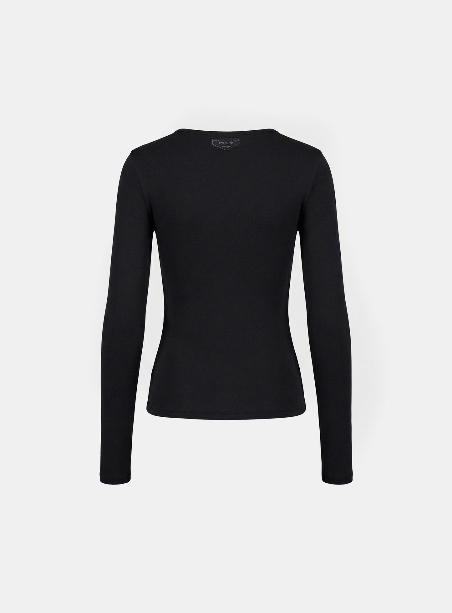[w-tee26-044] BS Cotton Jersey Fitted Henley Neck Long Sleeve T-Shirt - Black
