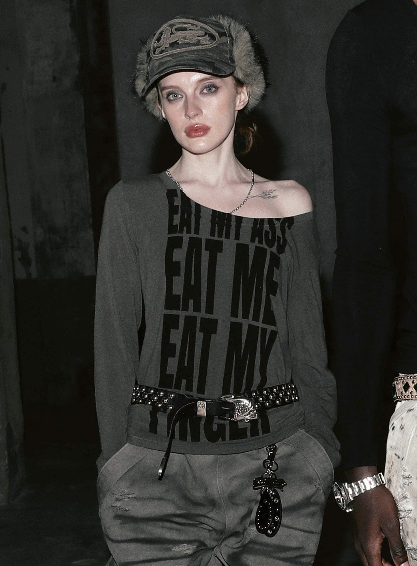 Eat Me Loose Fit Tee - Charcoal