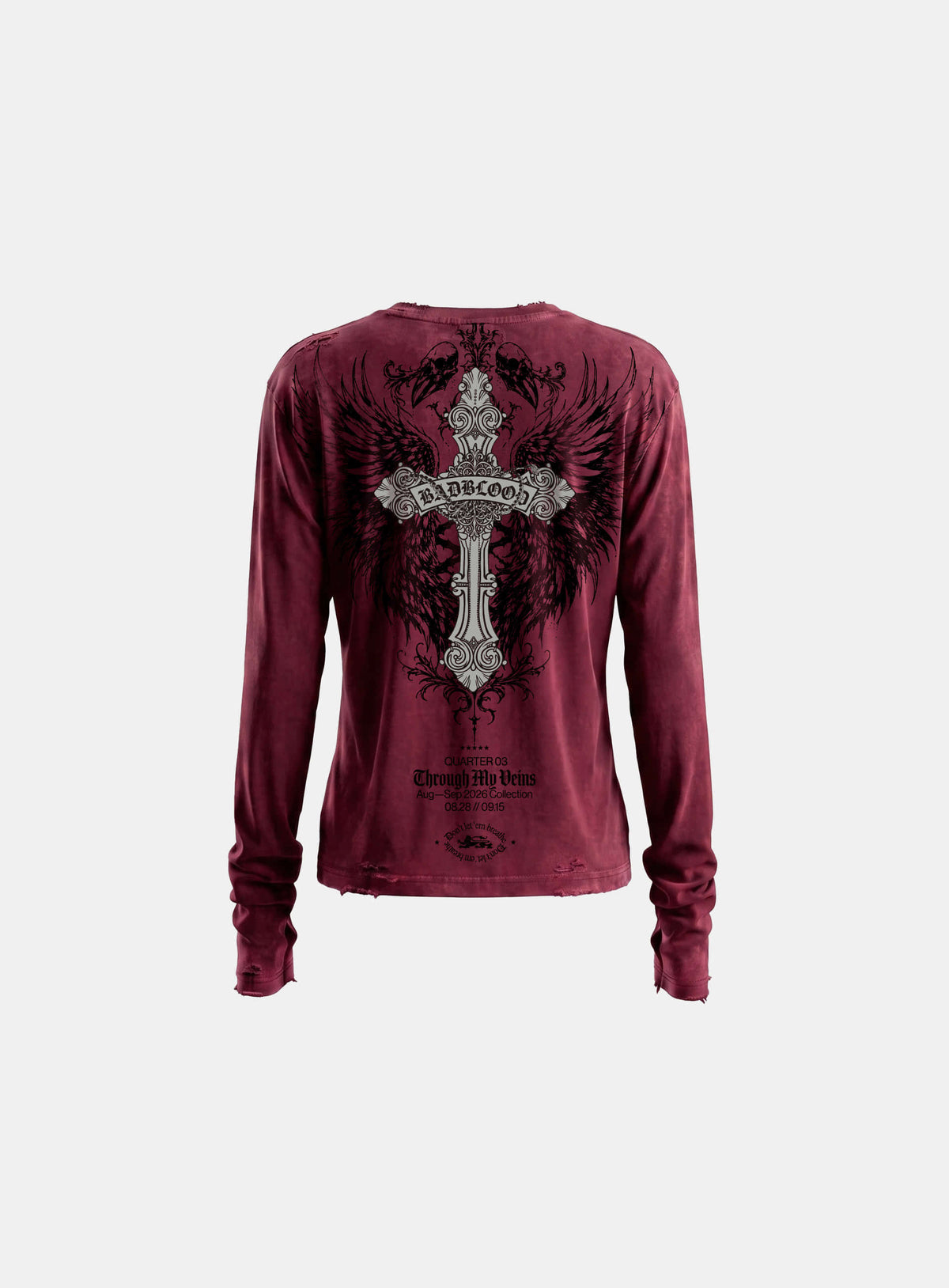 [w-tee26-296] T.M.V. RELIC CROSS Long Sleeve - Burgundy