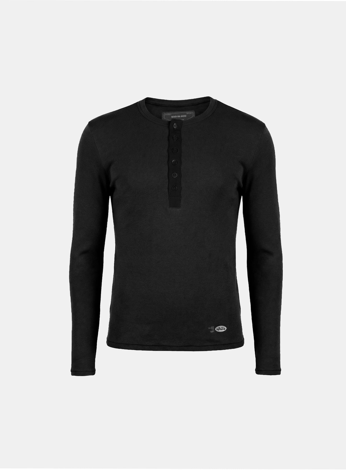 [w-tee26-044] BS Cotton Jersey Fitted Henley Neck Long Sleeve T-Shirt - Black