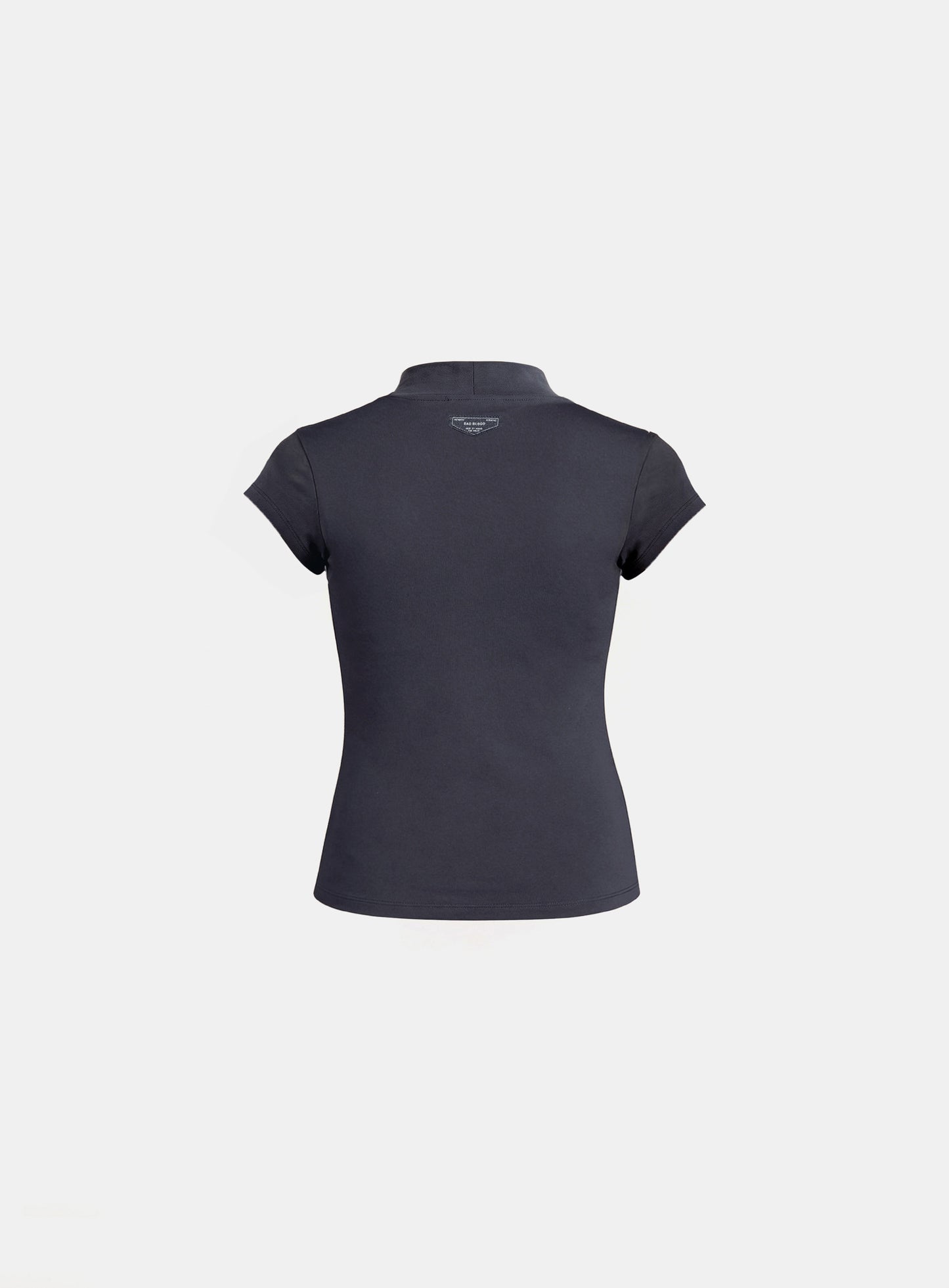 [w-tee26-111] Everyday Mock-Neck Short Sleeve T-Shirt - Charcoal