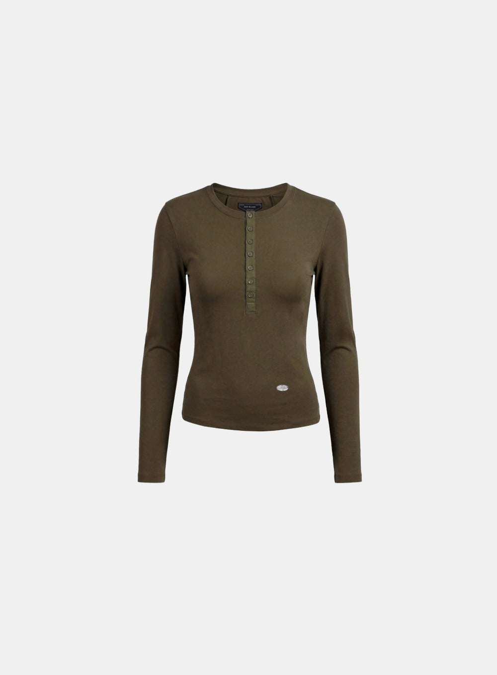 [w-tee26-059] Sleek Cotton Henley Neck Long Sleeve T-Shirt - Khaki Brown