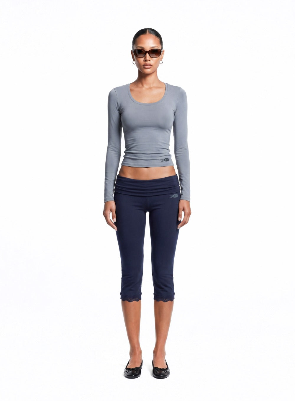 [w-tee26-080] Everyday Scoop Neck Long Sleeve T-Shirt - Blue gray