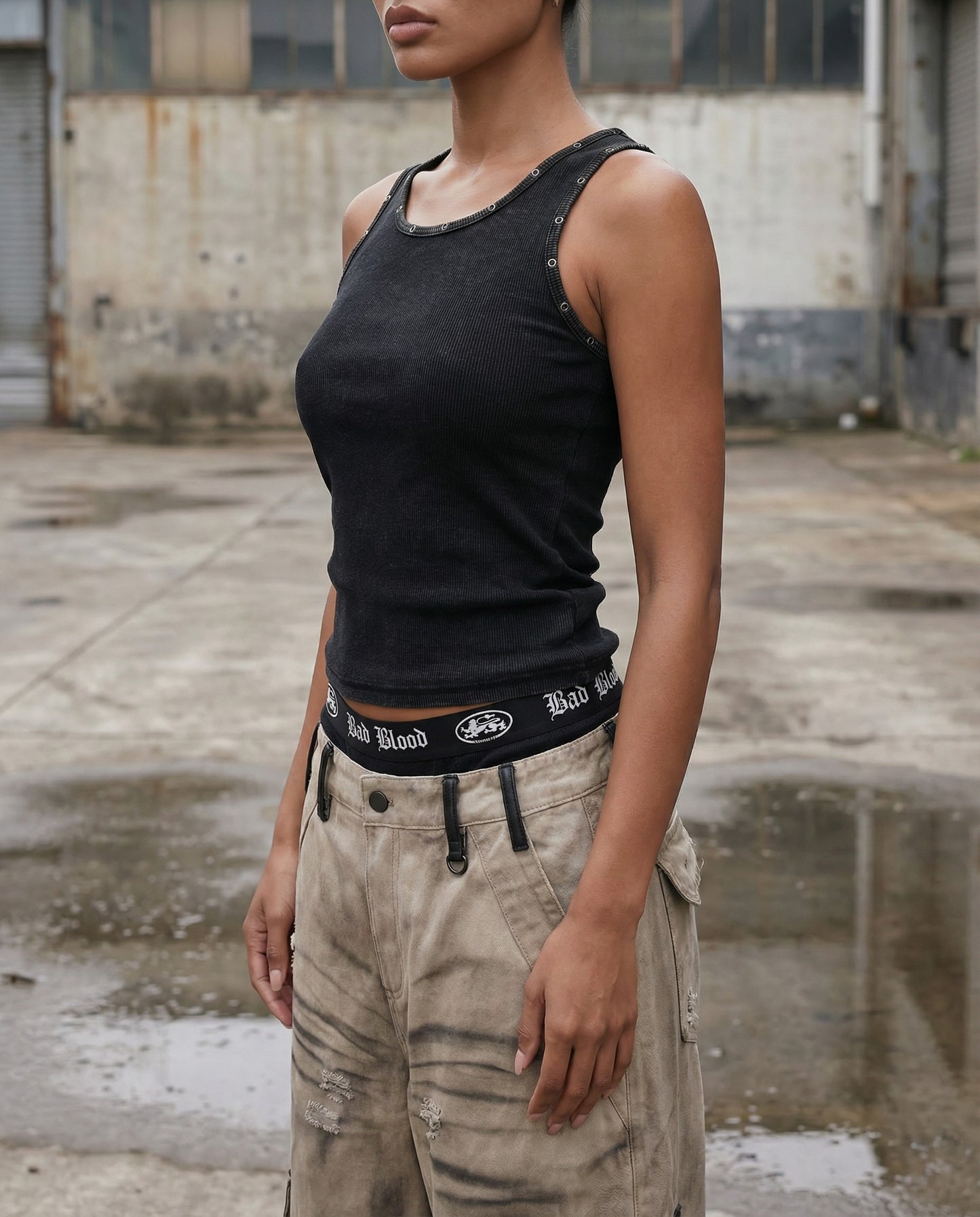 [w-tnk26-003] Viper Cotton Rib Tank 01 - Black