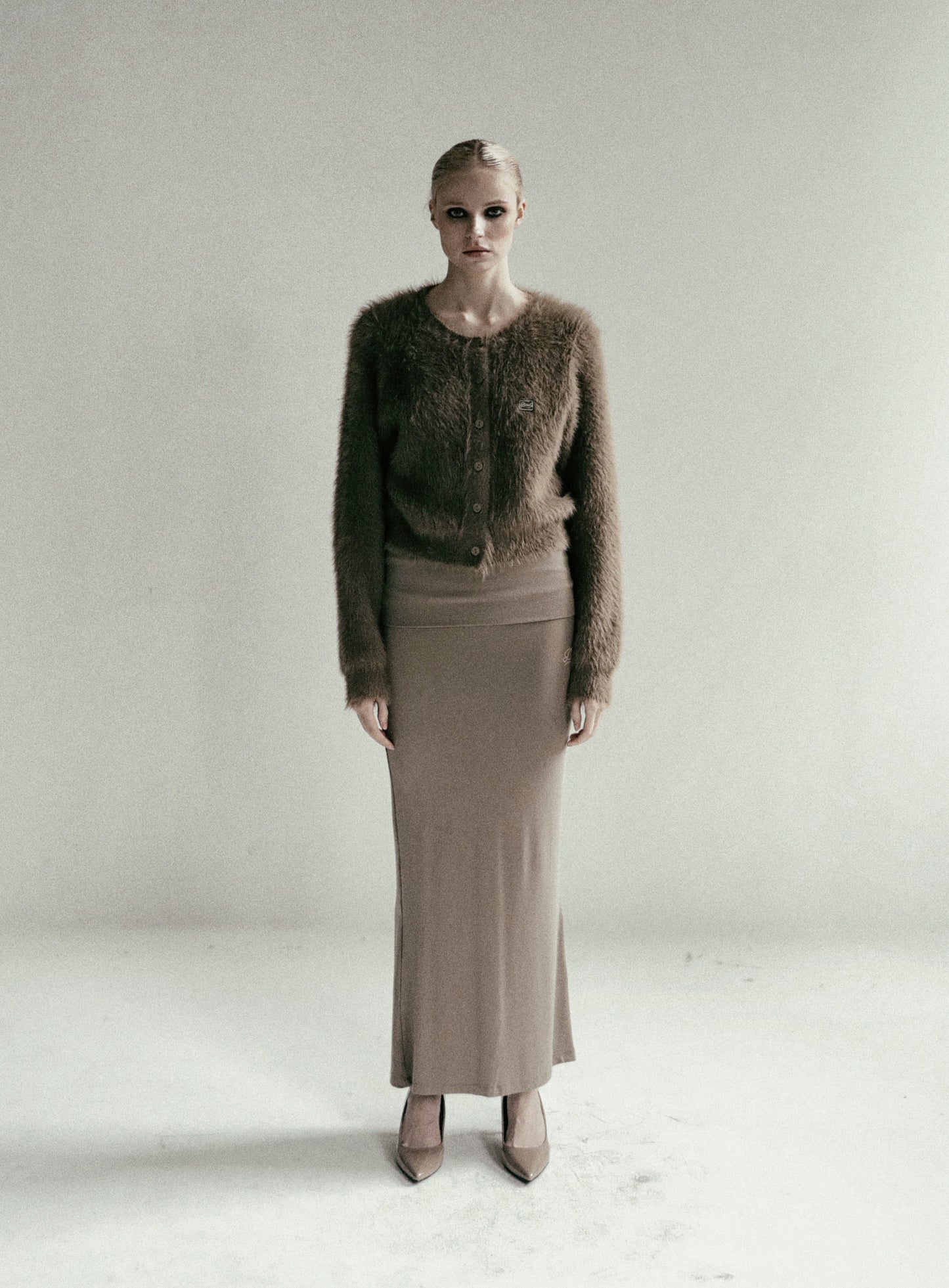 BS Mohair Round Long Sleeve Cardigan - Tobacco