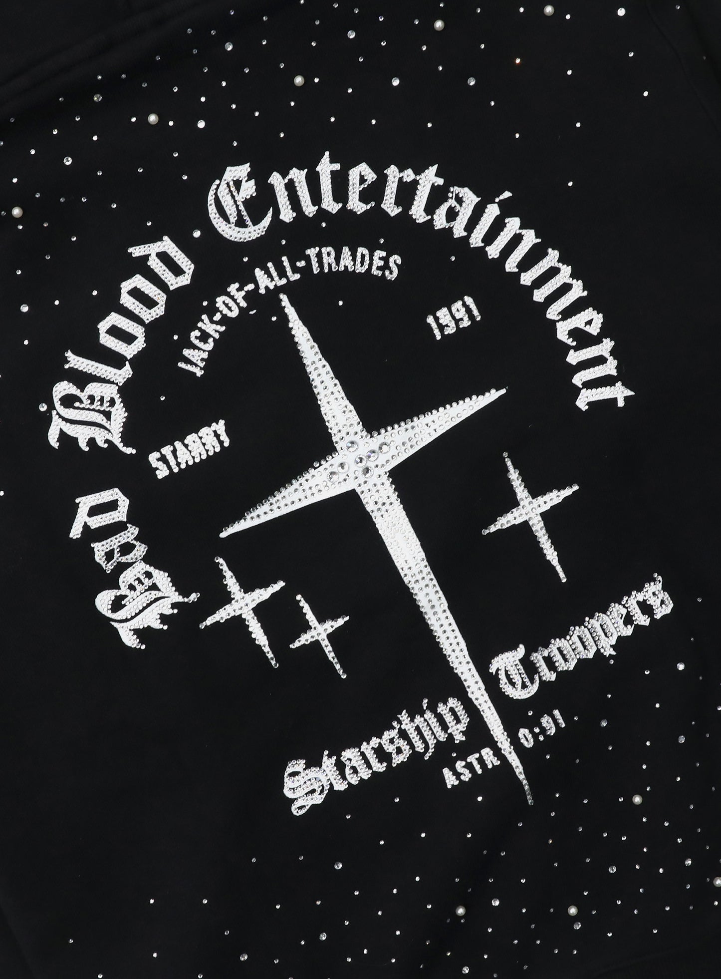 [w-hde25-076] BBNT Rhinestone Hoodie - Black