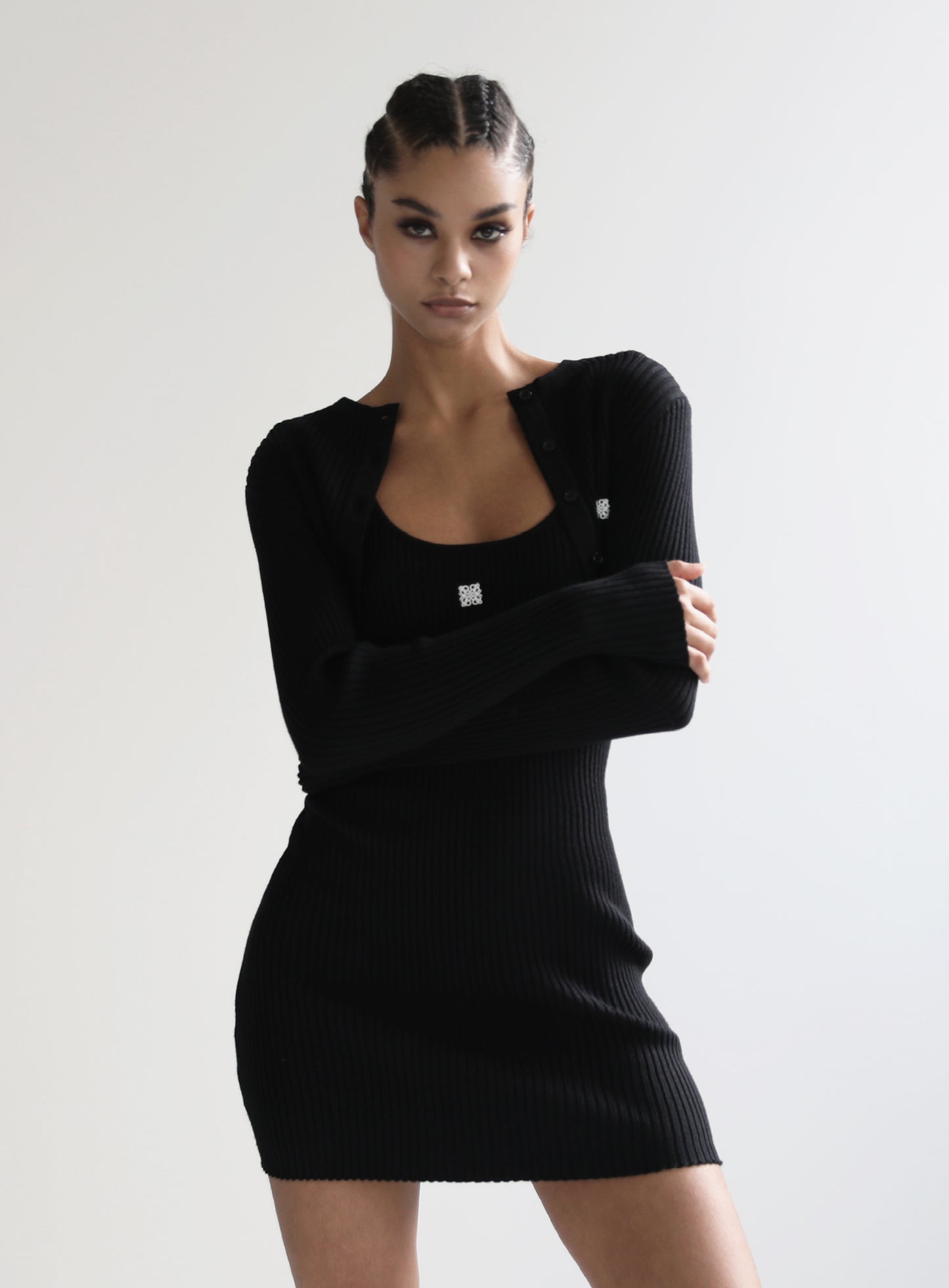 Fleur crew neck cardigan - black