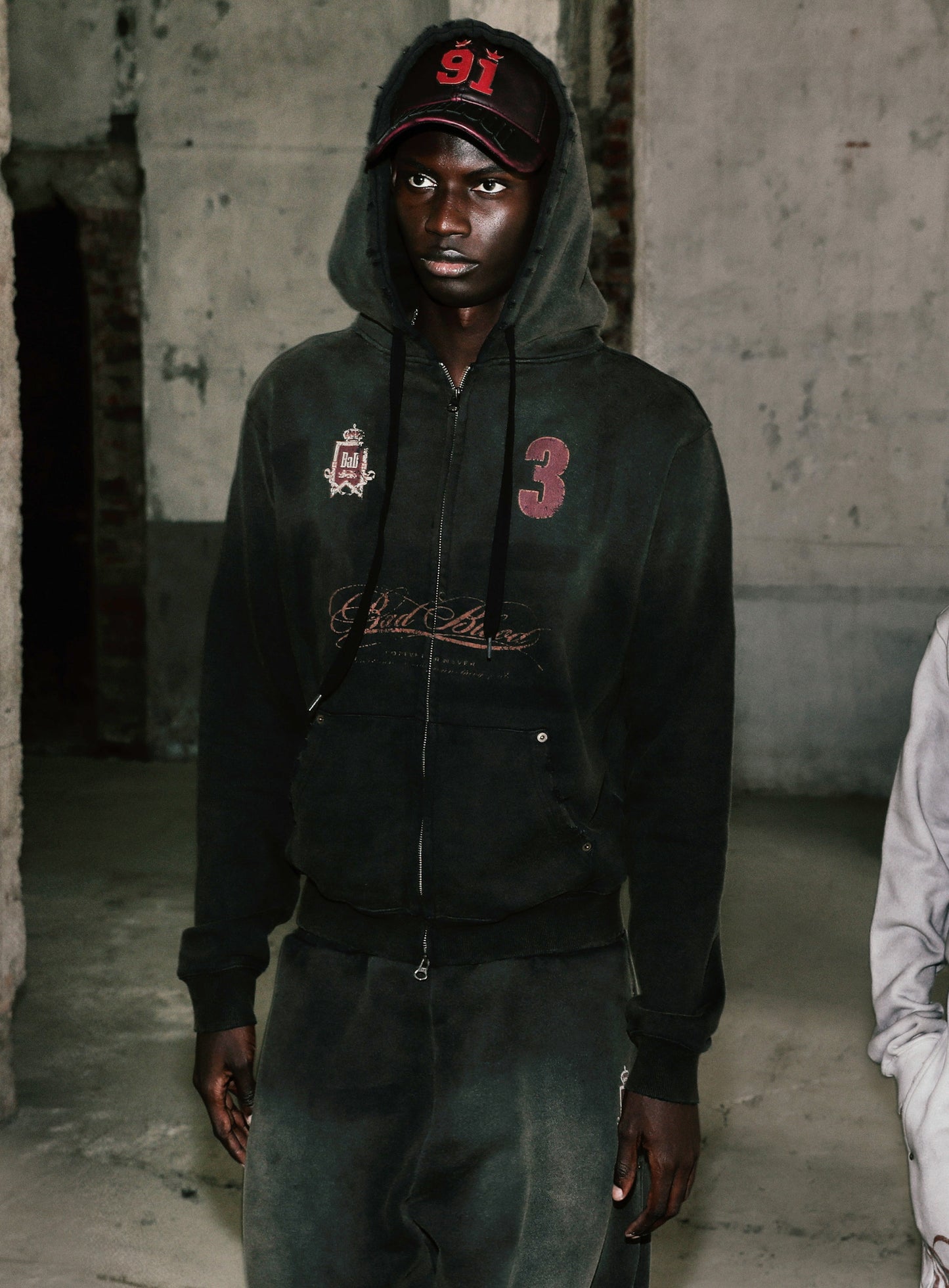 Royal Classic Distressed Hooded Zip-Up - Black