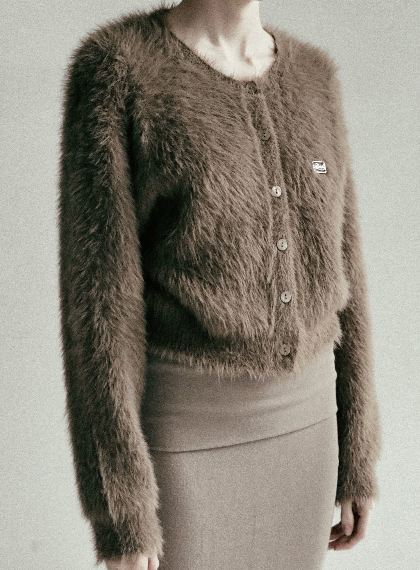 BS Mohair Round Long Sleeve Cardigan - Tobacco