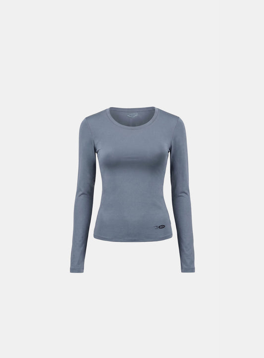 [w-tee26-080] Everyday Scoop Neck Long Sleeve T-Shirt - Blue gray