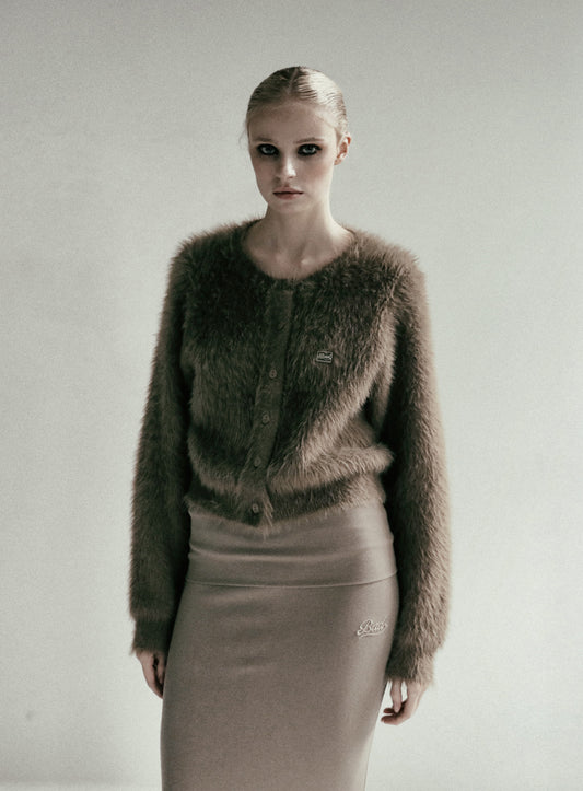 BS Mohair Round Long Sleeve Cardigan - Tobacco